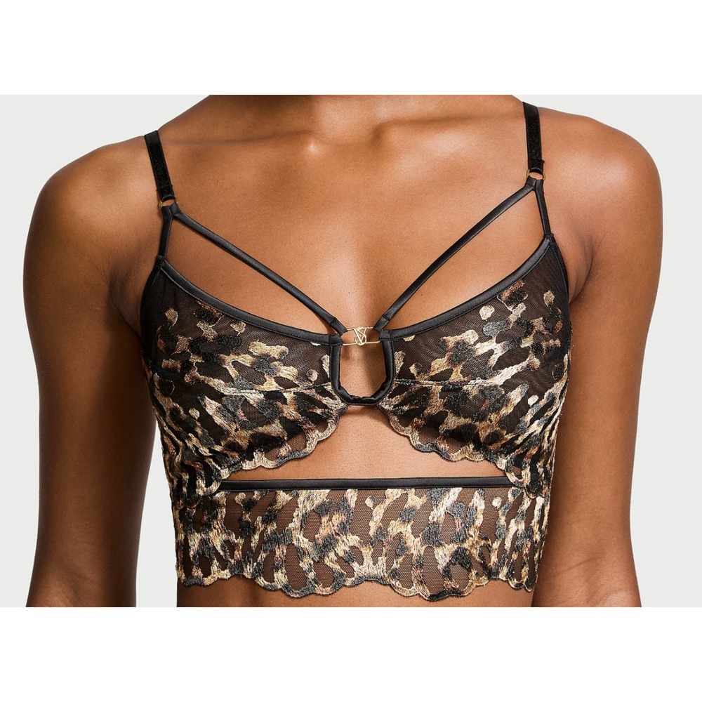 Victoria's Secret Very‎ Sexy Leopard Lace Strappy Bralette Sheer Mesh S-DD NWT